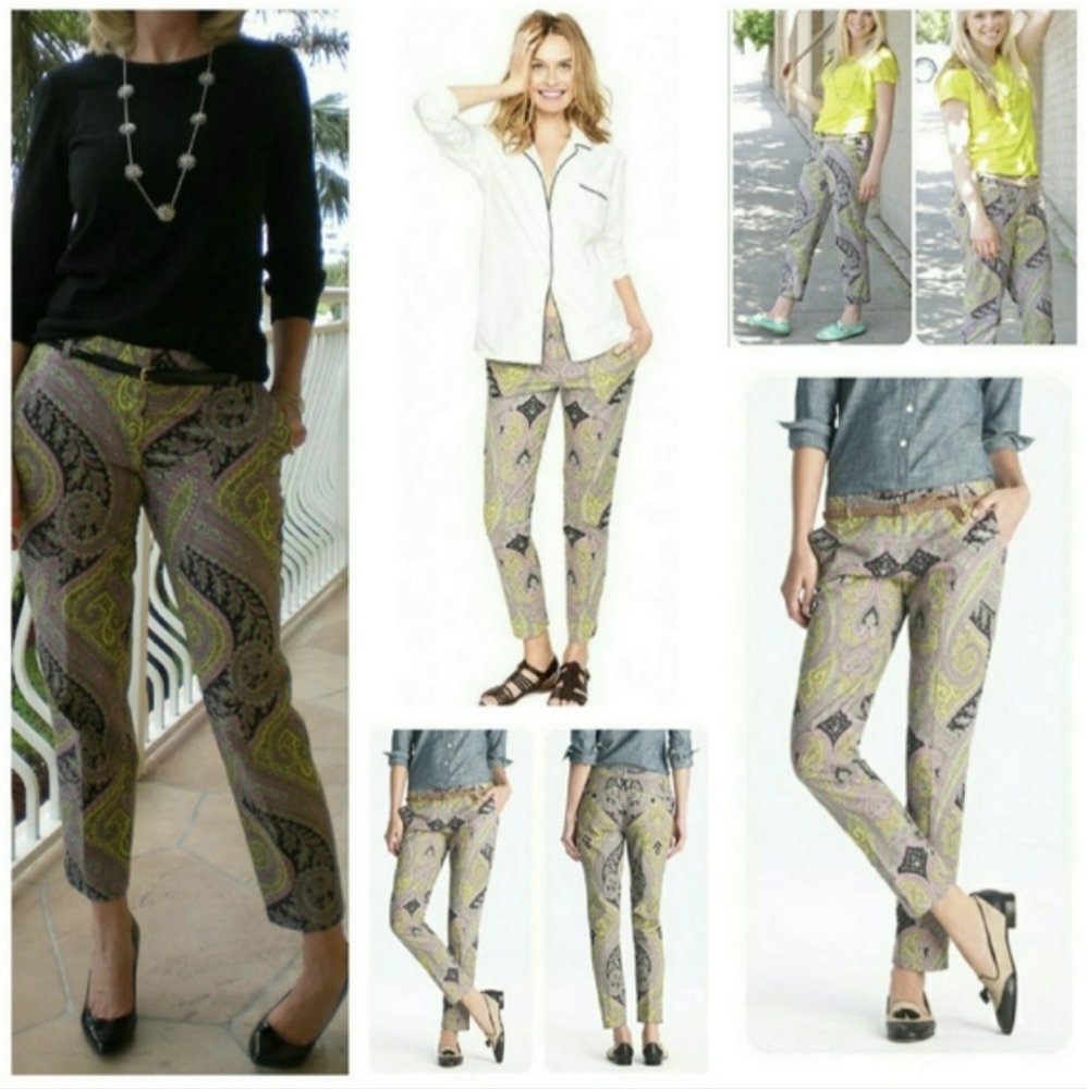 J. Crew Print Capri Pants - Sovereign Paisley Lilac Chartreuse Office Ankle - Picture 9 of 9